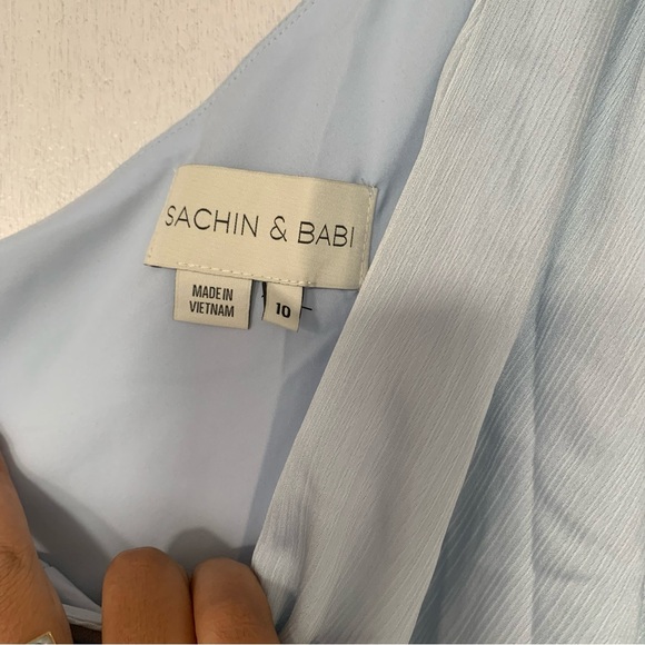 SACHIN & BABI Keely One-Shoulder Satin Gown Ice Blue size 10 NWOT - Picture 10 of 14